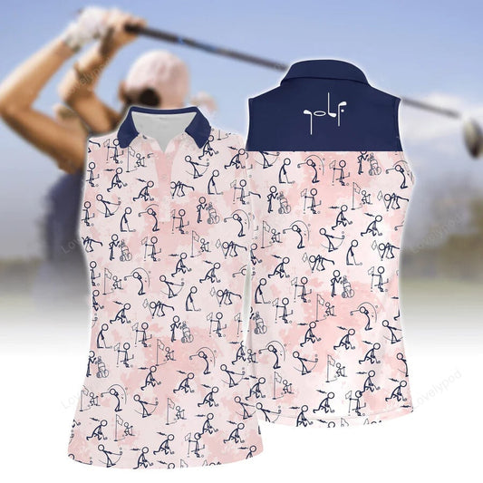 Pink seamless golf stick figures women short sleeve polo shirt, women's sleeveless golf shirts, funny women golf shirts GY2066