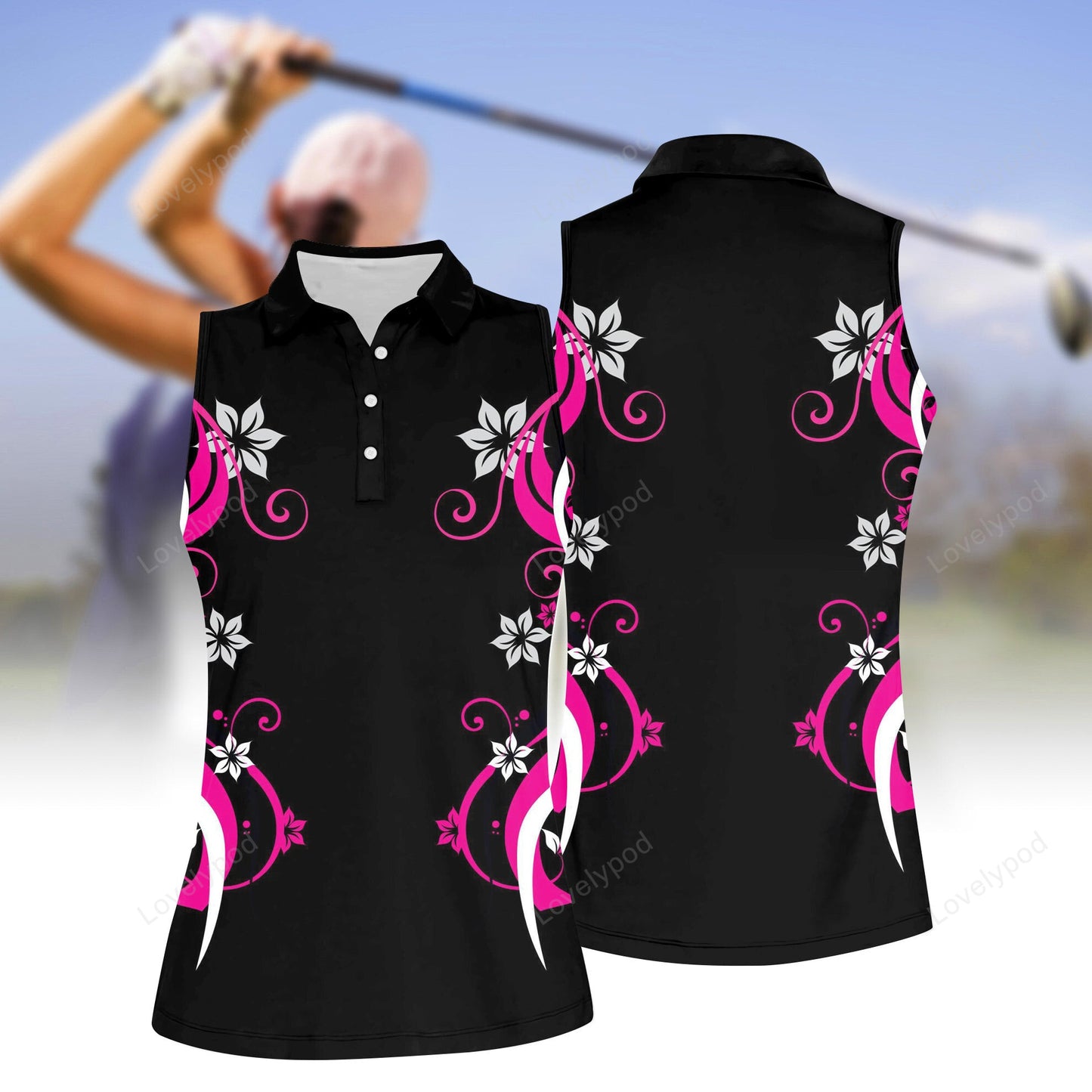 Women's flower sleeveless polo shirt, women's sleeveless golf shirts, funny women golf shirts GY2072