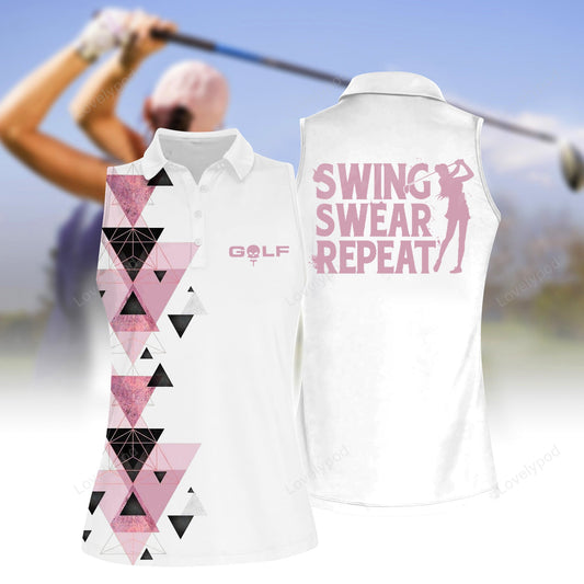 Women's swing swear repeat sleeveless polo shirt, women's sleeveless golf shirts, funny women golf shirts GY2074