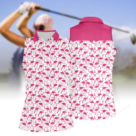 Funny flamingo golf sleeveless polo shirt for women, women's sleeveless golf shirts, funny women golf shirts GY2076