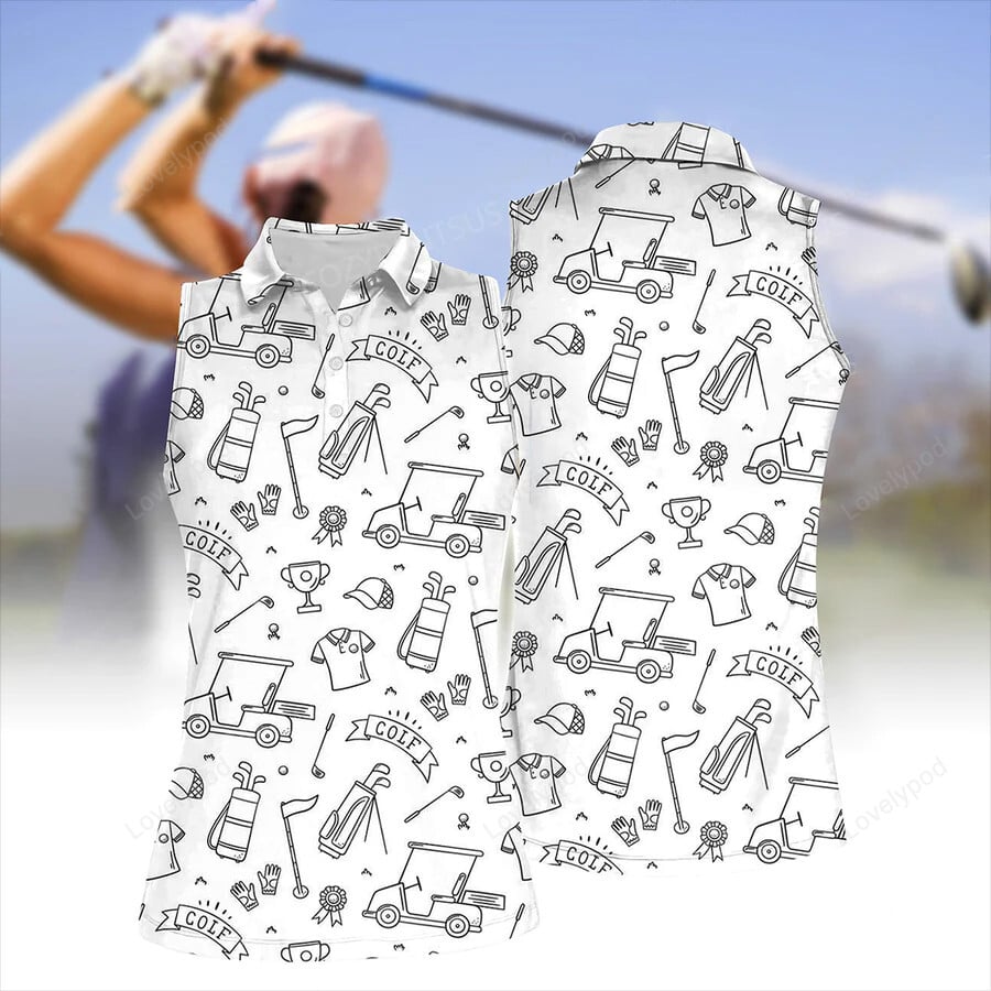 Women's golf patterned polo shirt, women's sleeveless golf shirts, funny women golf shirts GY2080