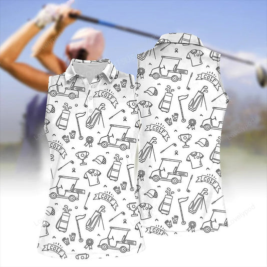 Women's golf patterned polo shirt, women's sleeveless golf shirts, funny women golf shirts GY2080