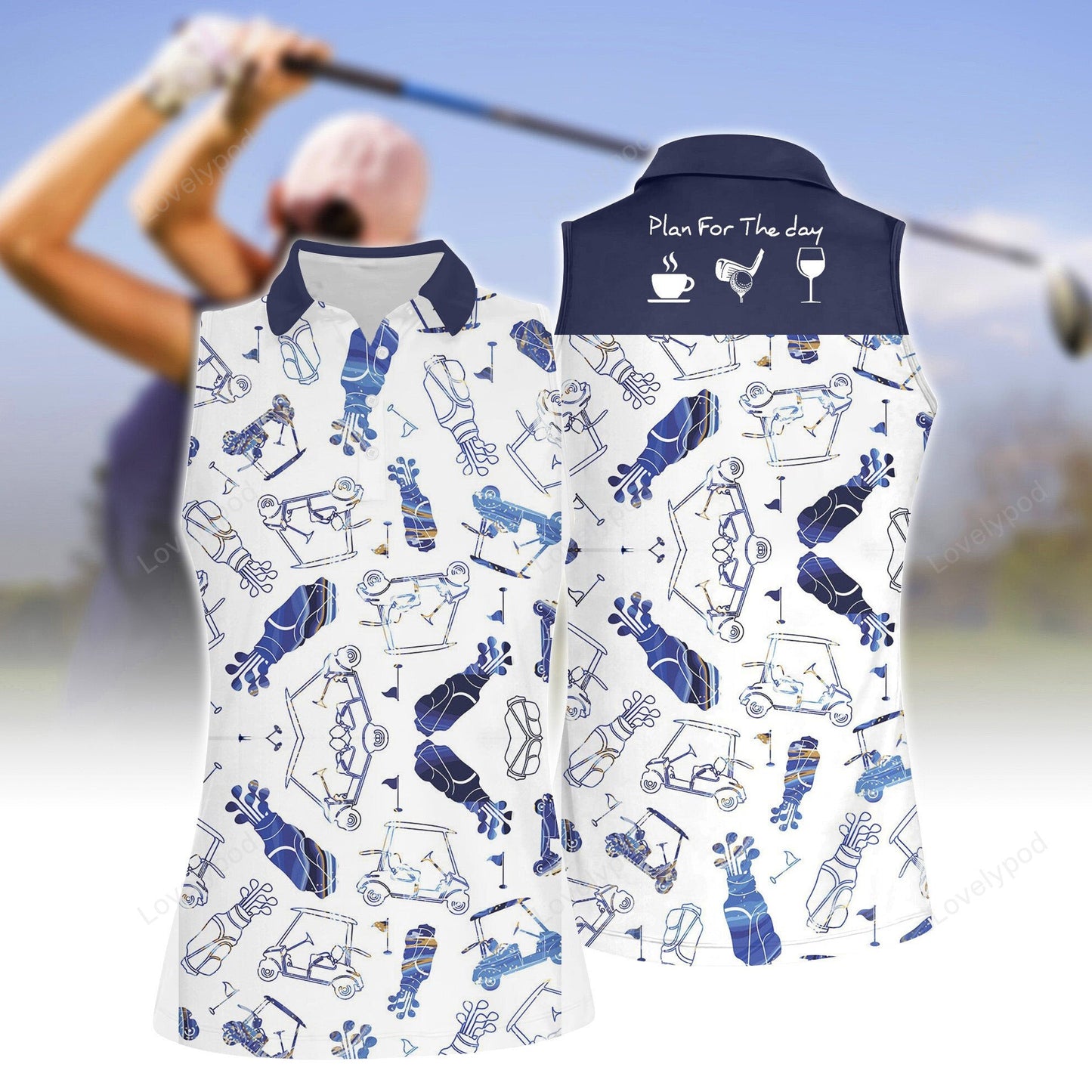 Blue marble beat golf women sleeveless polo shirt, women's sleeveless golf shirts, funny women golf shirts GY2081