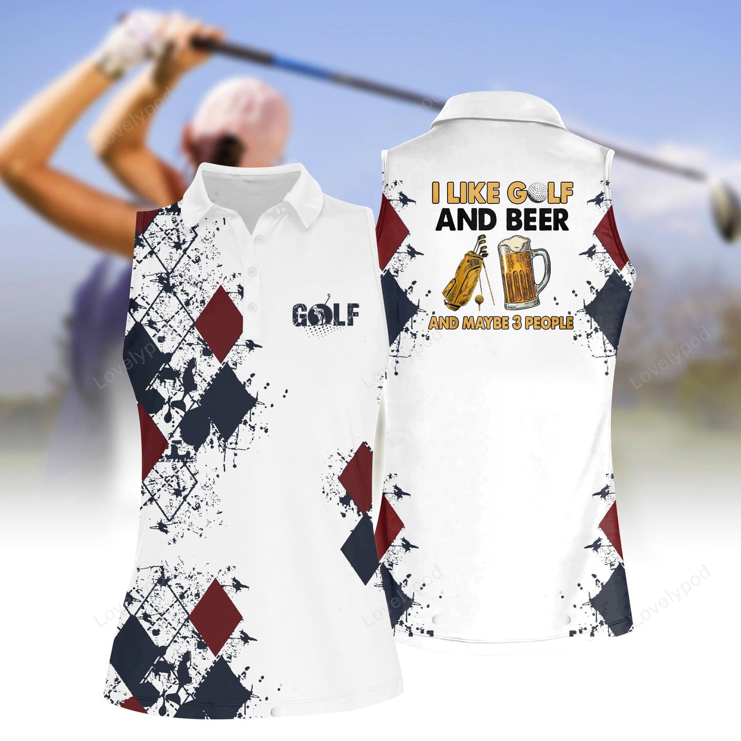 Women‘s i like beer and golf sleeveless polo shirt, women's sleeveless golf shirts, funny women golf shirts, custom golf shirt for women GY2084