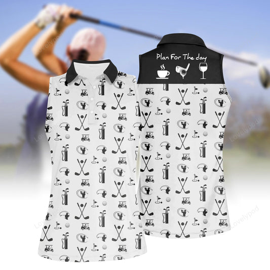 Women's golf ball and club sleeveless polo shirt, women's sleeveless golf shirts, funny women golf shirts GY2107