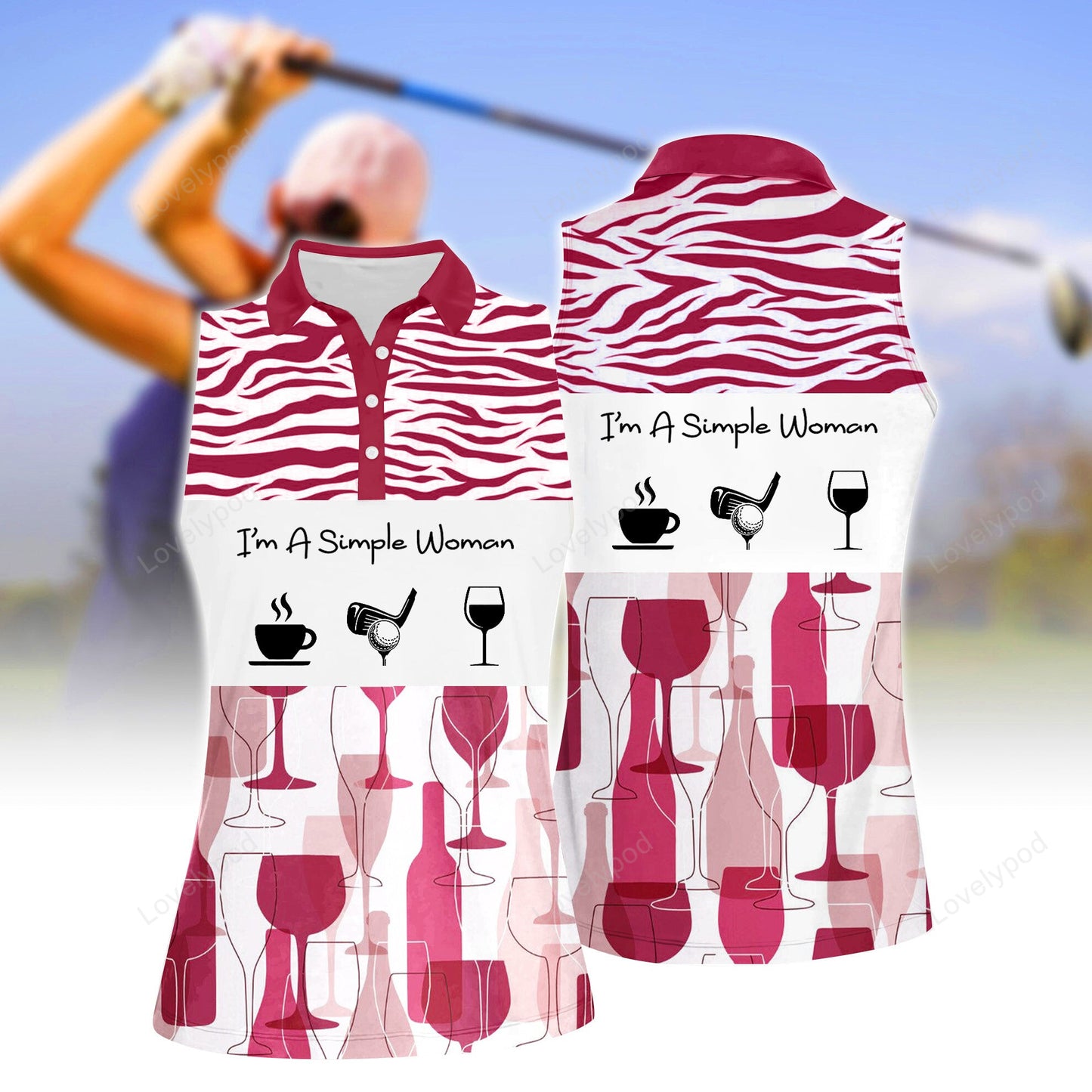 Plan for the day coffee golf wine seamless pattern women sleeveless polo shirt, women's sleeveless golf shirts, funny women golf shirts GY2113