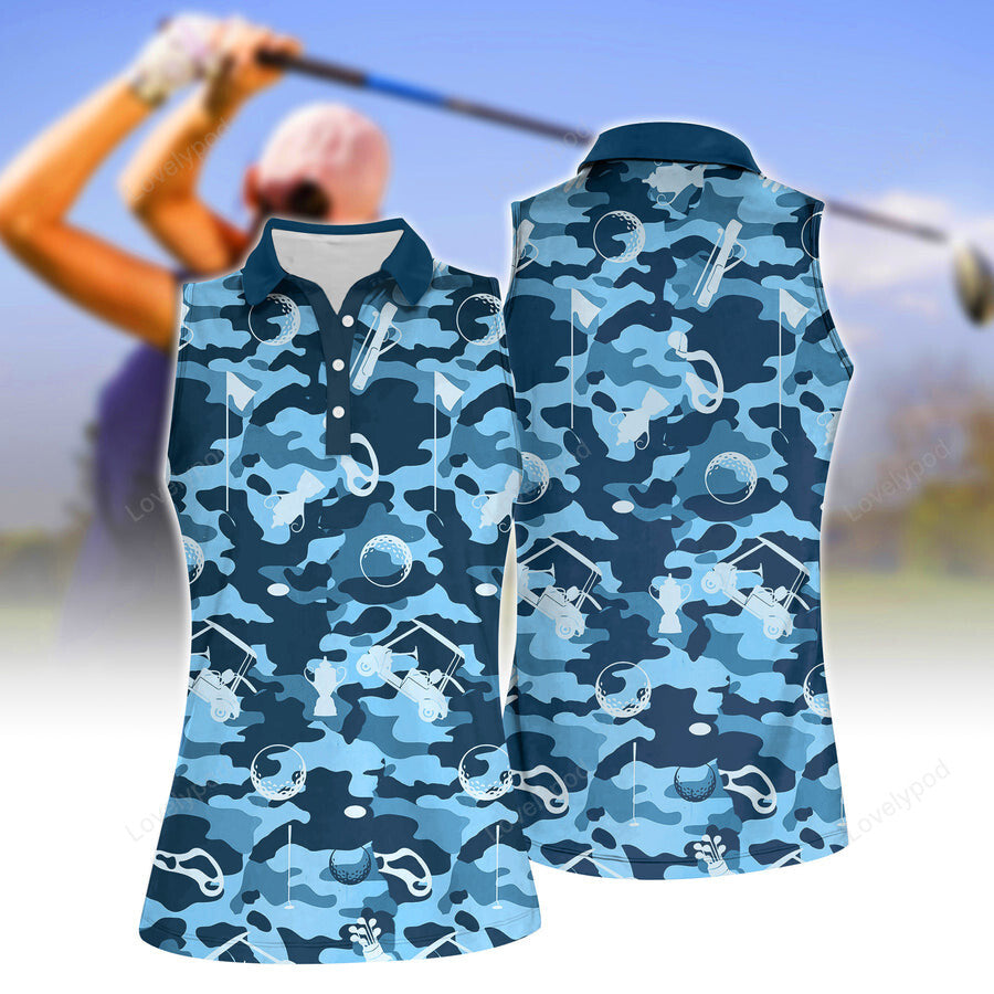 Camouflage golf set women sleeveless polo shirt, women's sleeveless golf shirts, funny women golf shirts GY2119