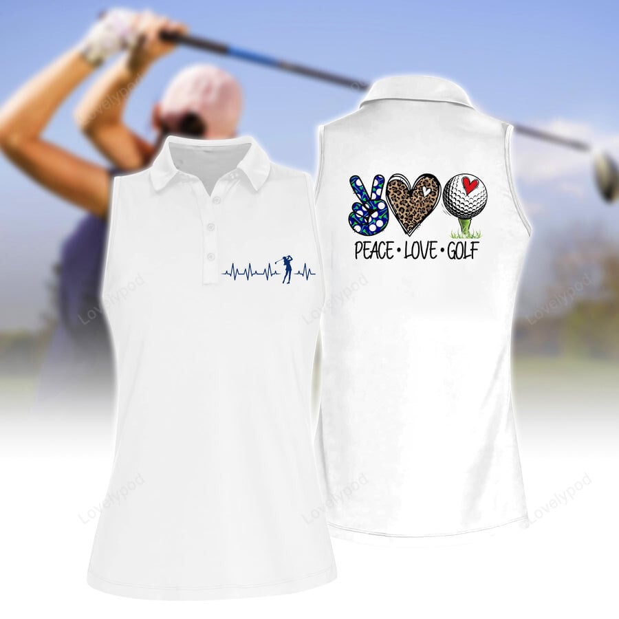 Women's peace love golf sleeveless polo shirt, women's sleeveless golf shirts, funny women golf shirts GY2120