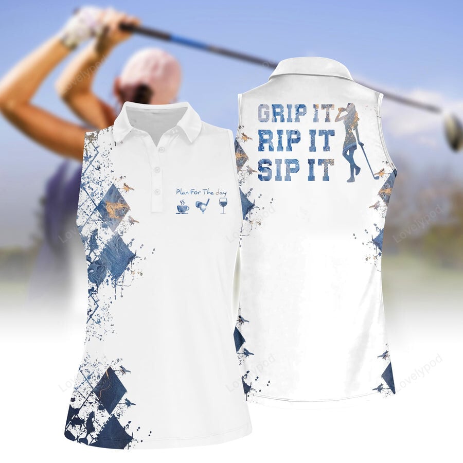 Grip it sip it golf women sleeveless polo shirt, women's sleeveless golf shirts, funny women golf shirts GY2123