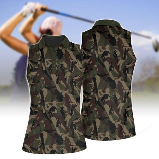 Women's camo golf sleeveless polo shirt, women's sleeveless golf shirts, funny women golf shirts GY2132