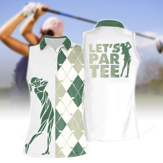 Women's ‘let's par tee’ golf sleeveless polo shirt, women's sleeveless golf shirts, funny women golf shirts GY2137