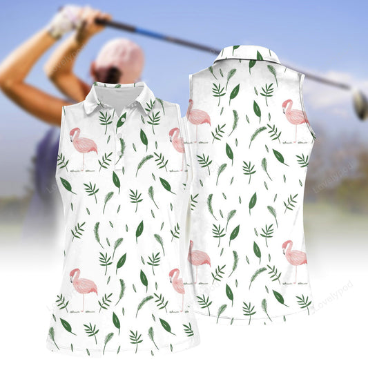 Famingo pattern women sleeveless polo shirt, women's sleeveless golf shirts, funny women golf shirts GY2140