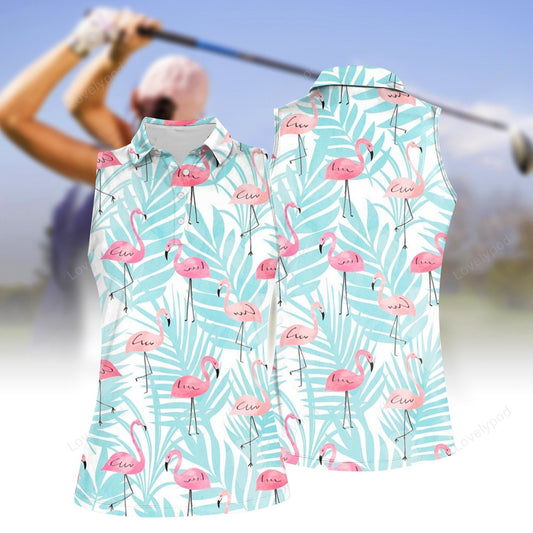 Women's flamingo golf sleeveless polo shirt, women's sleeveless golf shirts, funny women golf shirts GY2147