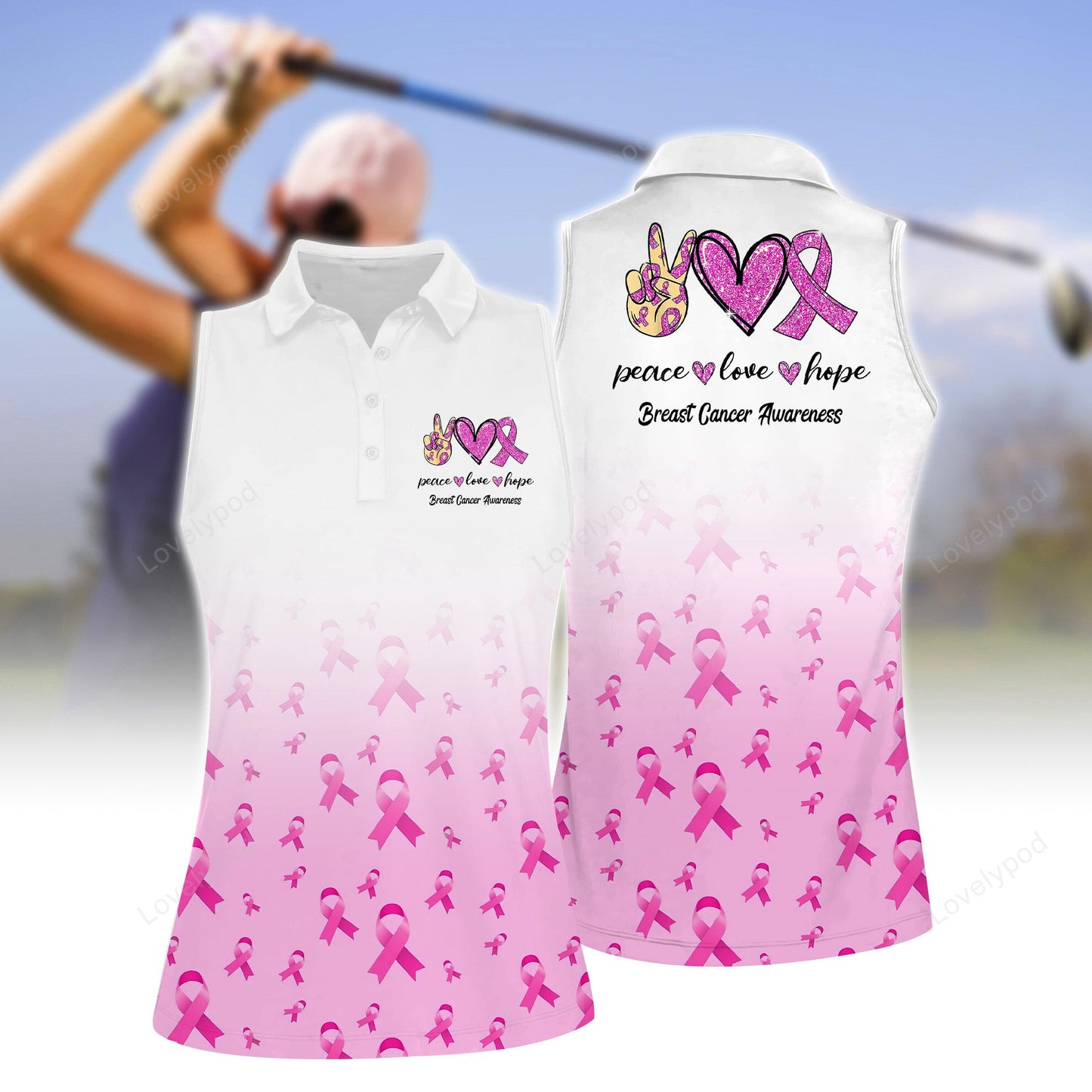 Women's peace love hope sleeveless polo shirt, women's sleeveless golf shirts, funny women golf shirts GY2149