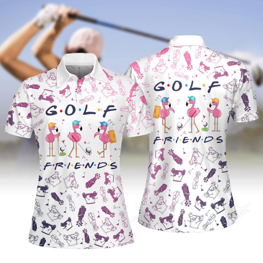 Flamingo golf friends pattern women golf polo shirt GY2155