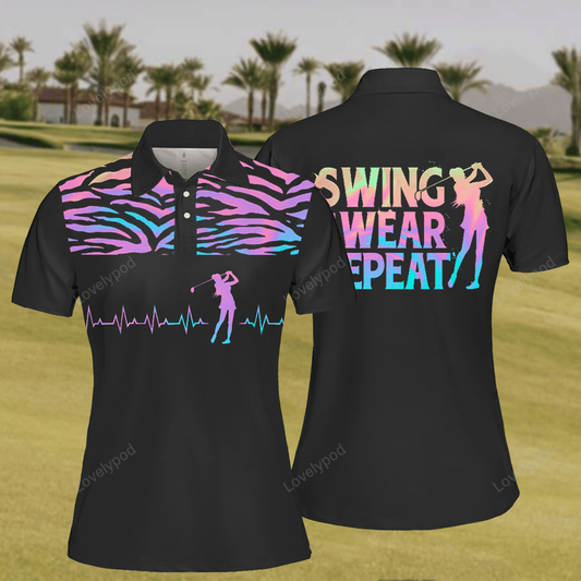 Women's swing swear repeat golf polo shirt, funny women golf shirt, ladies golf shirts GY2160