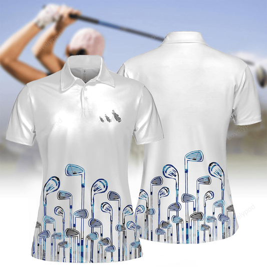 Golf clubs white and blue women golf polo shirt, women golf polo GY2161