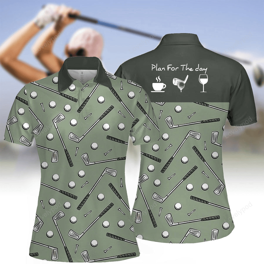 Plan for the day golf shirt, green seamless golf stick figures women short sleeve polo shirt GY2162