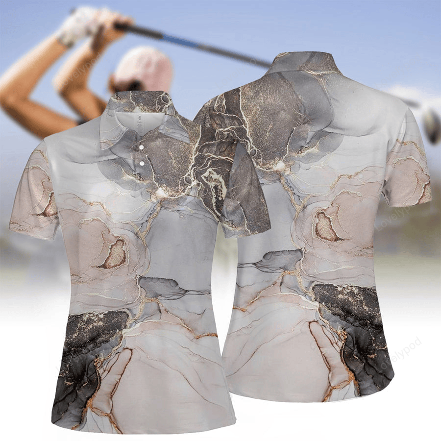 Women's marble print polo shirt, funny women golf shirt, women golf shirt GY2167