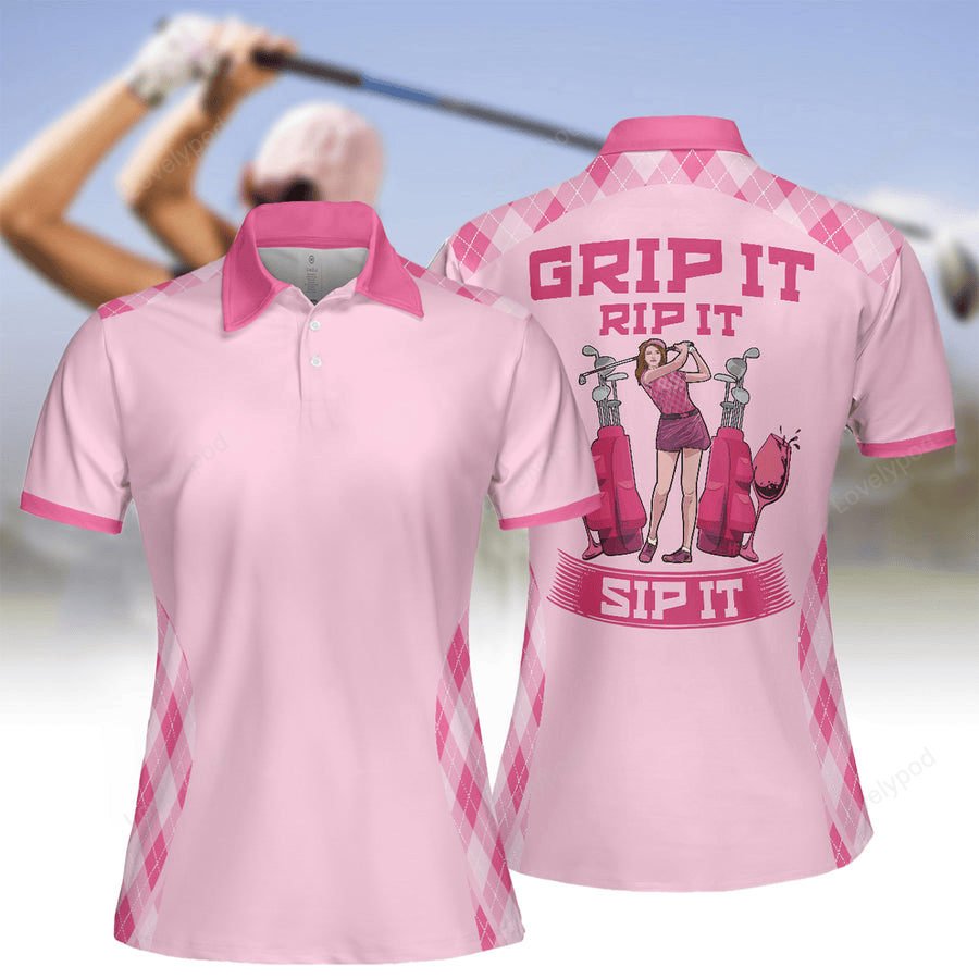 Grip it rip it sip it golf v2 short sleeve women polo shirt, funny women golf shirt, golf lovers gift GY2174