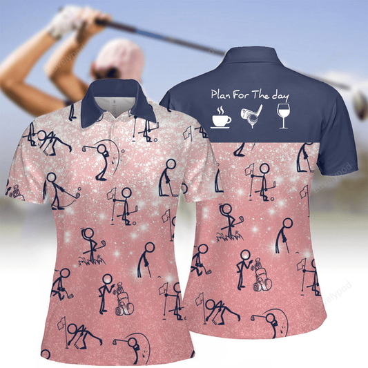 Pink seamless golf stick figures women short sleeve polo shirt, plan for the day polo shirt GY2175