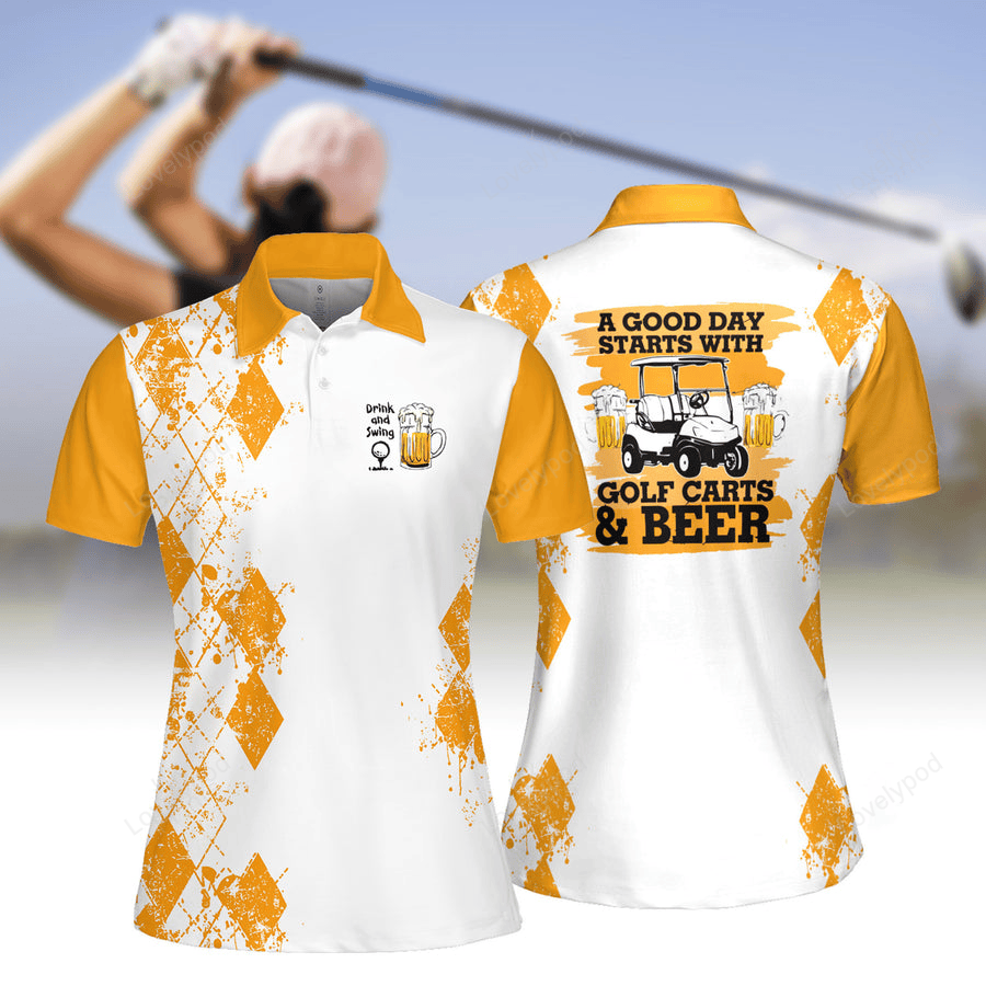 Good day starts with golf carts and beer women short sleeve polo shirt, golf lovers gift GY2179