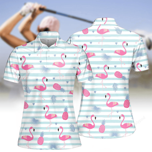 Women's flamingo golfer seamless polo shirt, flamingo golf shirt women's GY2183