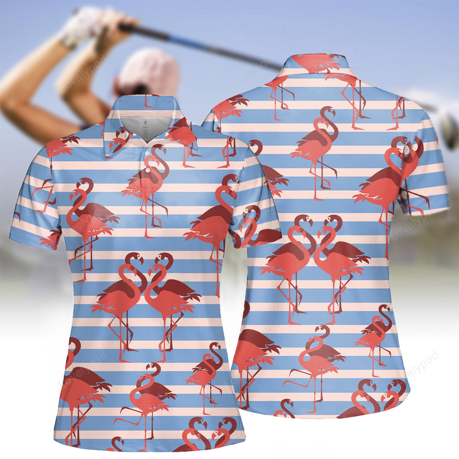 Women's flamingo golfer seamless polo shirt, golf lovers gift, women golf polo GY2199