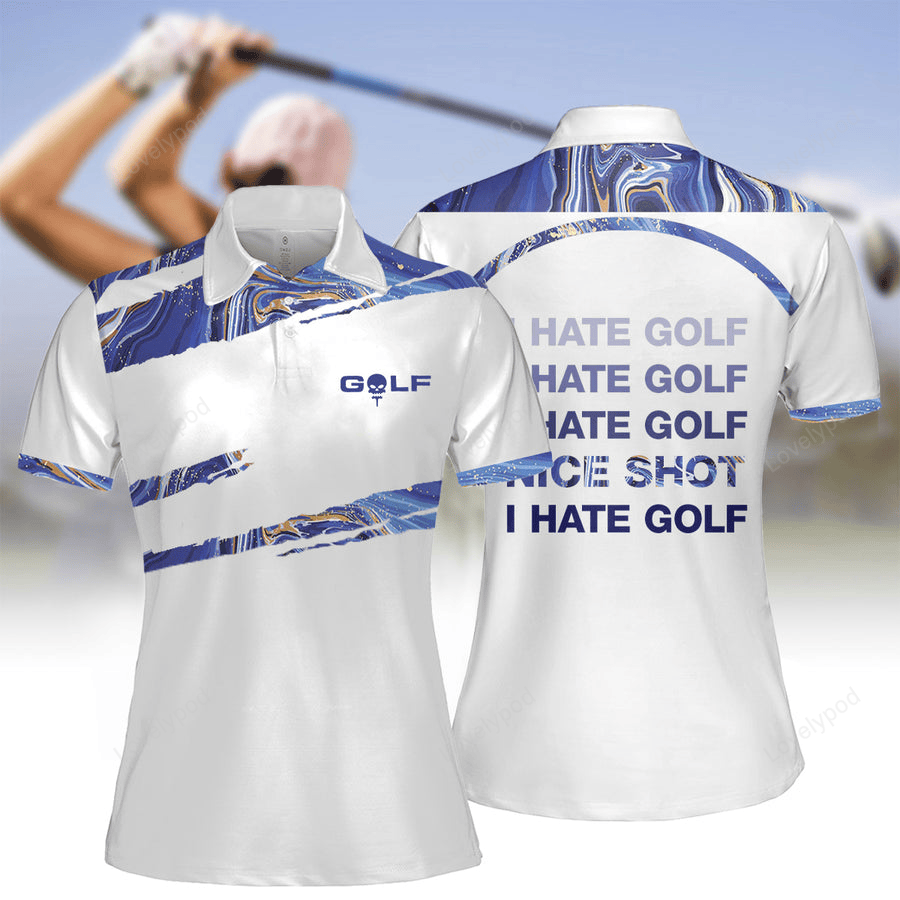 Golf seamless marble i hate golf pattern short sleeve women polo shirt, golf lovers gift, women golf polo GY2202