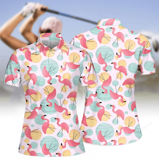 Women's flamingo print polo shirt, funny women golf shirt, women golf polo, golf lovers gift GY2206