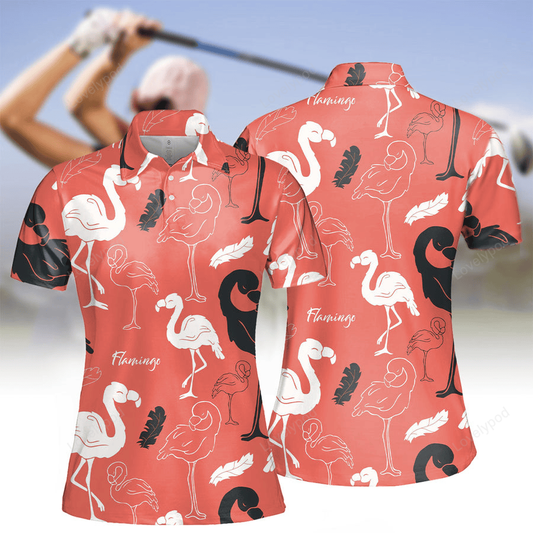 Women's flamingo golfer seamless polo shirt, women golf shirt, golf lovers gift GY2215