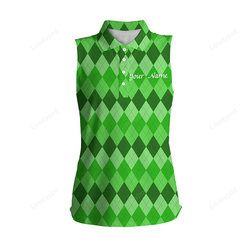 Custom team golf polo for women, women sleeveless polo shirt green argyle pattern golf shirts GY2225