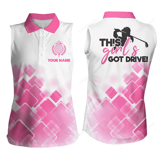 Women sleeveless polo shirt this girl's got drive custom name pink pattern golf shirts GY2233