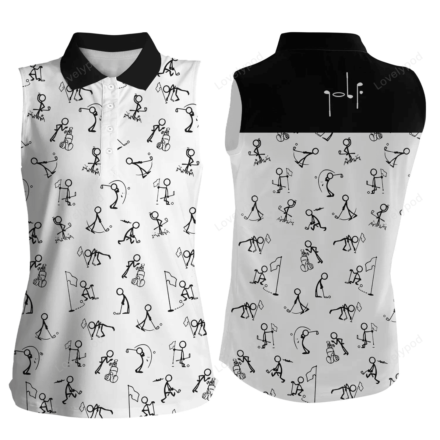 Women sleeveless polo shirts funny golf pattern, white polo shirt golf outfit women golf GY2241