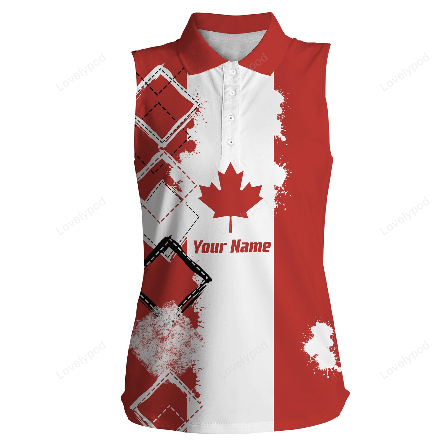 Custom name golf shirts for women, women's sleeveless polo shirt canada flag patriot GY2247