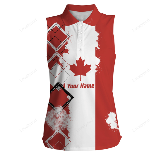 Custom name golf shirts for women, women's sleeveless polo shirt canada flag patriot GY2247