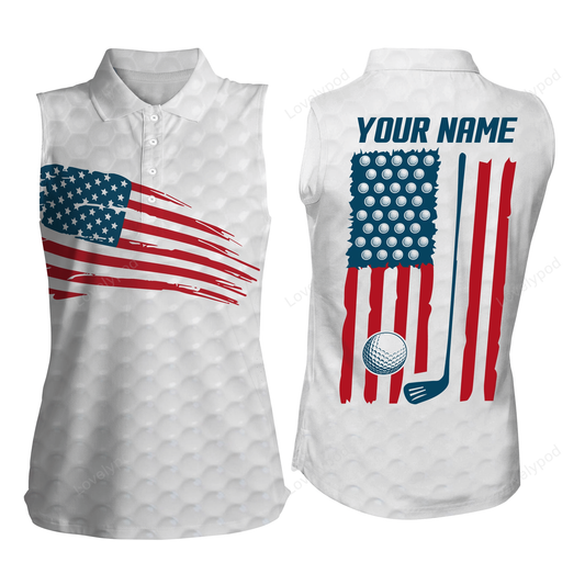 Women's sleeveless polo shirt american flag patriotic golf shirts custom name golf gifts GY2248