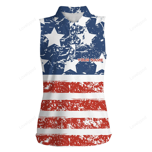 Women's sleeveless polo shirts american flag patriotic custom red white and blue team women golf tops GY2249