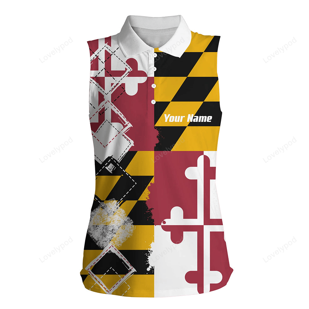 Women sleeveless polo shirt maryland flag patriot custom golf shirts for women GY2254