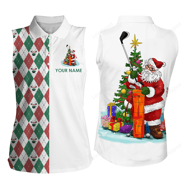 Funny santa golfer women's sleeveless polo shirt custom christmas golf ball pattern golf gifts GY2259