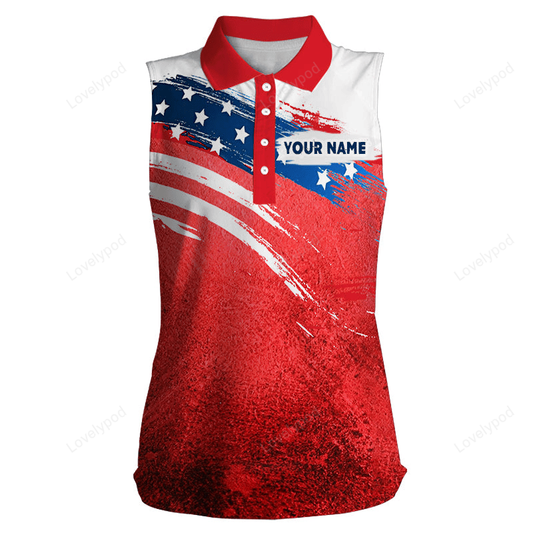 Watercolor american flag women sleeveless polo shirt custom golf attire for women GY2261