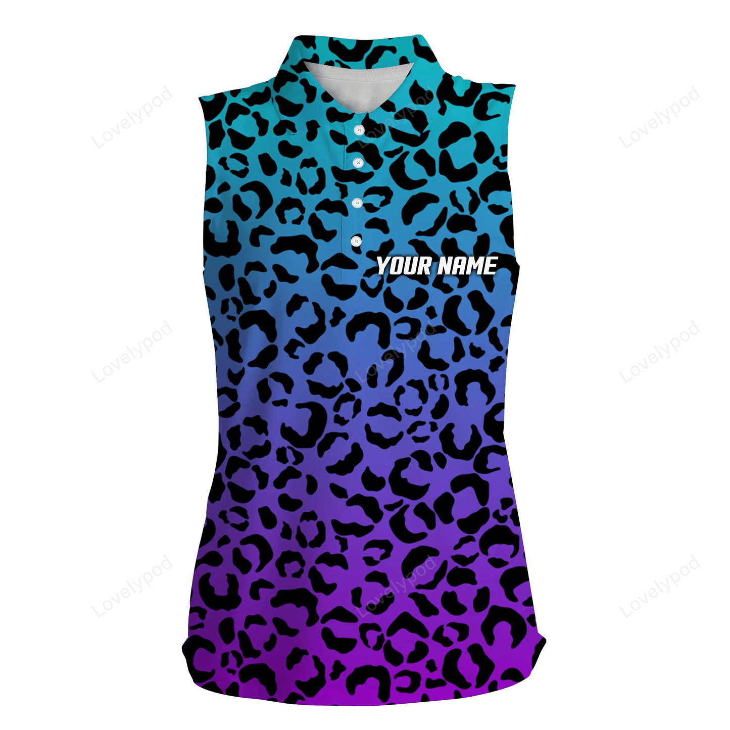 Womens sleeveless polo shirt blue purple neon leopard pattern golf shirt custom sleeveless golf tops GY2264