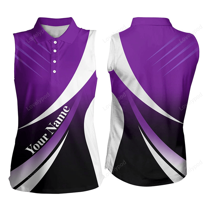 Women sleeveless polo shirt custom name purple and white golf shirt GY2273