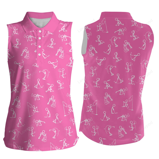 Women sleeveless polo shirts funny golf pattern pink polo shirt best women's golf wear GY2274