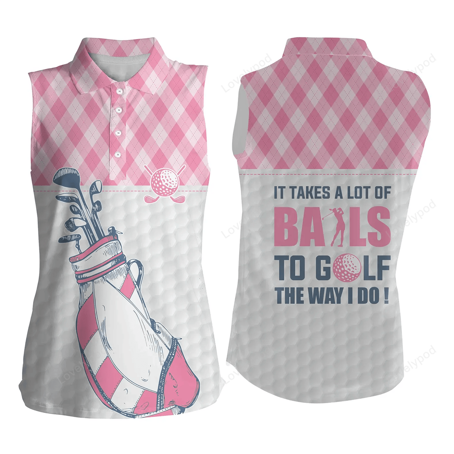 Women sleeveless polo shirts it takes a lot of balls to golf pink argyle pattern golf shirts for women GY2277