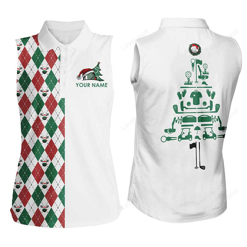 Funny christmas women's sleeveless polo shirts custom christmas tree golf icons GY2280