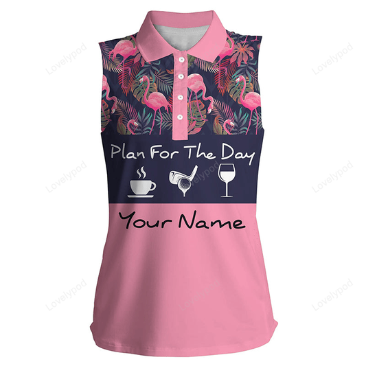 Sleeveless polo shirt plan for the day coffee golf wine custom pink flamingo palm leaves golf shirt GY2283