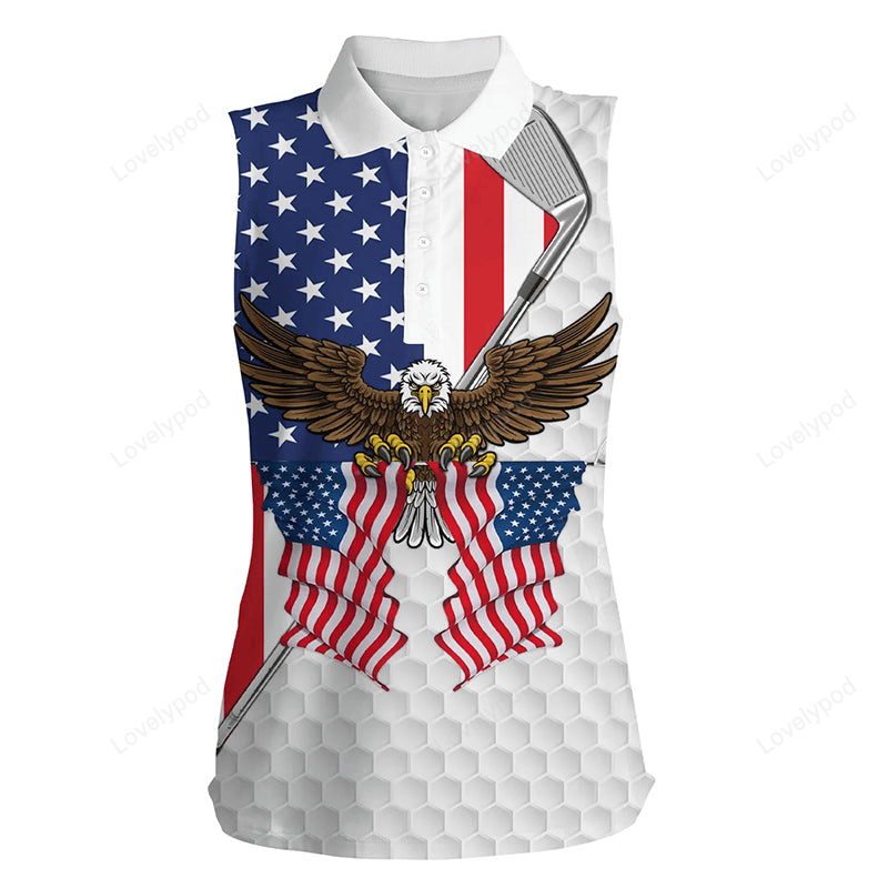 American flag eagle white women sleeveless polo shirt golf clubs patriotic golf shirt for women GY2285