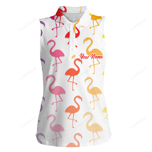 Women sleeveless polo shirt rainbow summer flamingos pattern custom team flamingo golf shirts GY2290