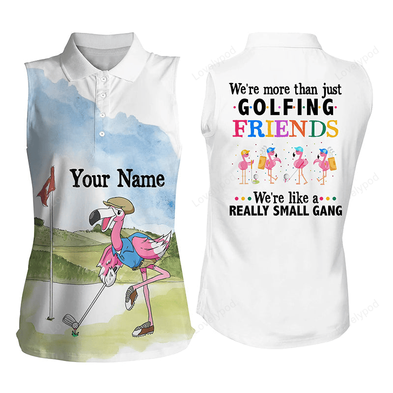 Funny flamingo women's sleeveless polo shirt custom name we're more than just golfing friends GY2293